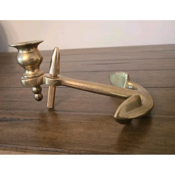 Vintage Nautical Solid Brass Anchor Candlestick Candle Holder Boat Yacht Decor - Picture 6 of 7